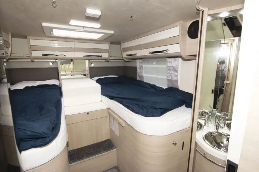 The twin beds in the Mobilvetta Tekno Line K-Yacht 85 motorhome (Click to view full screen)