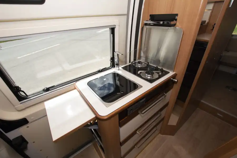 The kitchen in the Dreamer Living Van campervan (Click to view full screen)