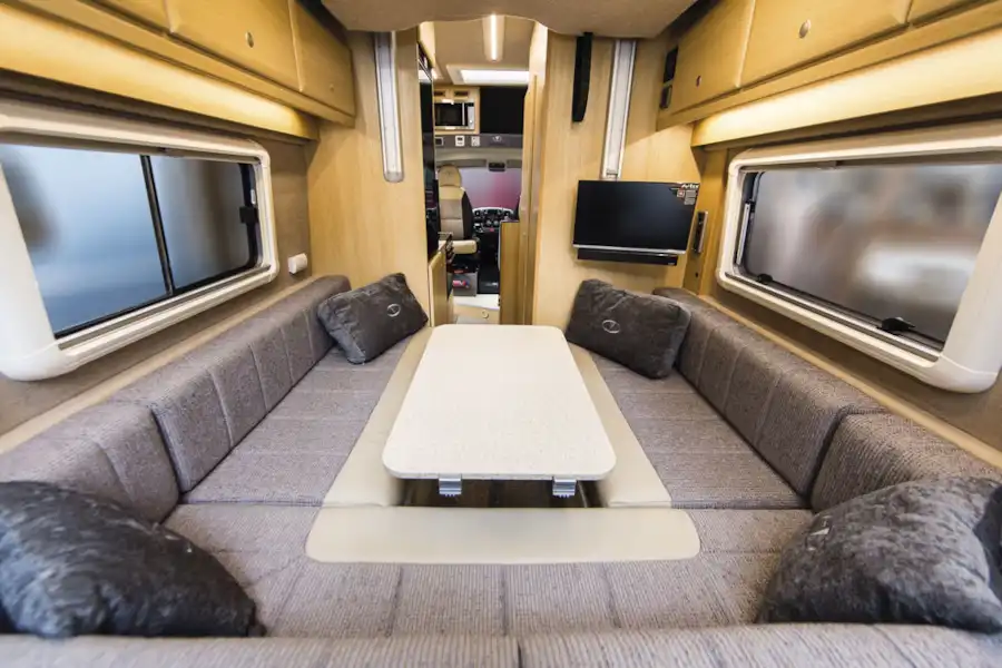 The rear lounge in the Vantage Sky campervan (Click to view full screen)
