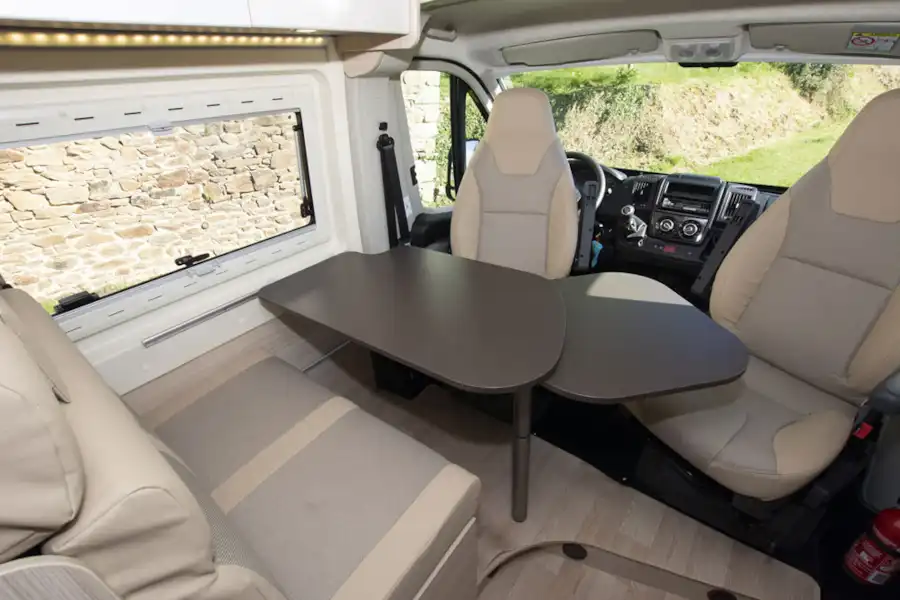 With table extended in the Dreamer D53 Fun campervan (Click to view full screen)