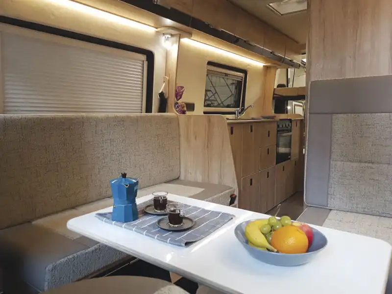 The dining area in the Axon Spirit campervan (Click to view full screen)