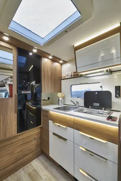 The kitchen in the Pilote Pacific P626D motorhome (Click to view full screen)