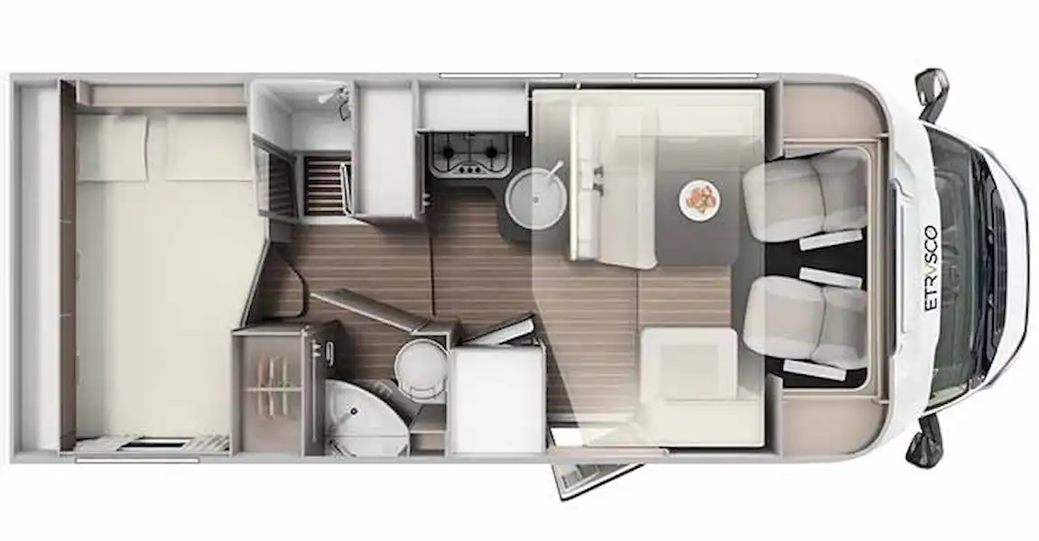 The layout of the new Etrusco T 6900 DB motorhome (Click to view full screen)