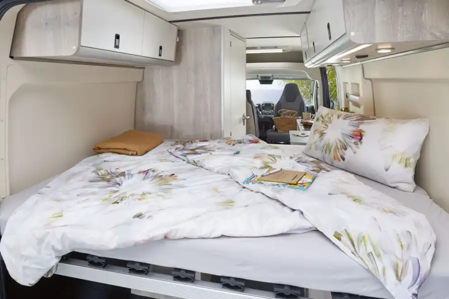 The double bed in the the Westfalia Amundsen 600D campervan (Click to view full screen)