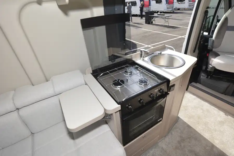 The kitchen in the Elddis Autoquest CV20 campervan (Click to view full screen)