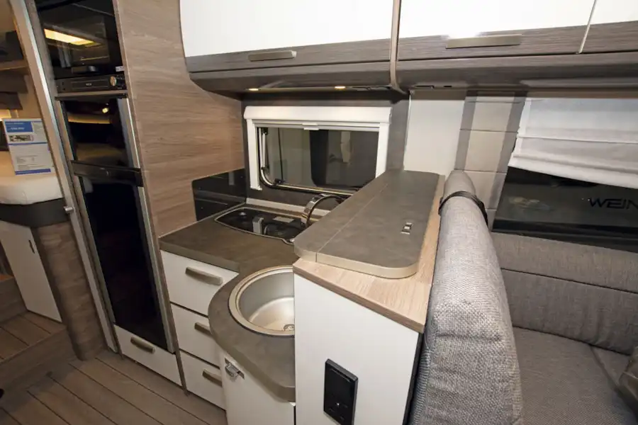 The kitchen in the Knaus Live I 700 MEG motorhome (Click to view full screen)