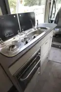 The kitchen, with two-burner hob, in the Auto-Trail Adventure 65 campervan