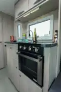 The kitchen has two cabinets