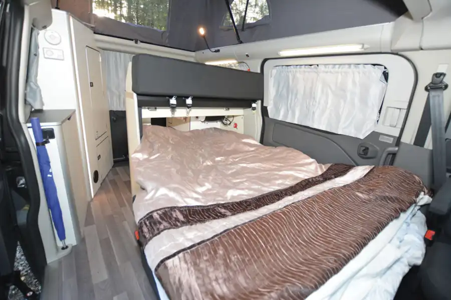 The double bed in the Ford Nugget  (Click to view full screen)