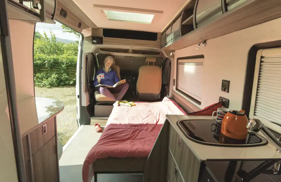 With the bed made up in the The Axon Opportunity campervan  (Click to view full screen)