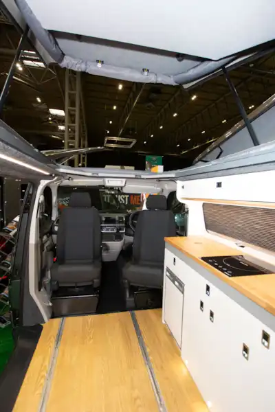 A view of the interior in the Three Bridge Tourer LWB campervan (Click to view full screen)