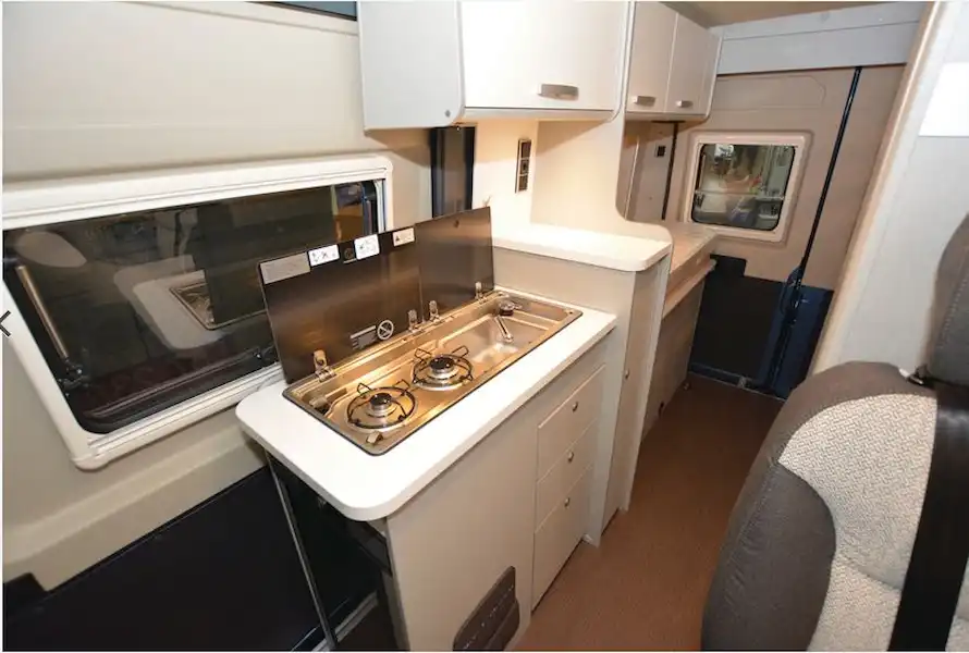 Hymer Free 540 Blue Evolution campervan kitchen (Click to view full screen)