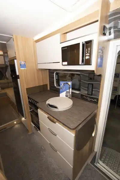 The kitchen in the Bailey Autograph 81-6 motorhome (Click to view full screen)