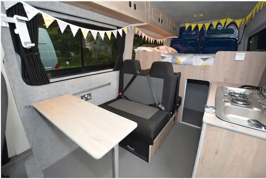 The Standout Campers VW Crafter campervan interior (Click to view full screen)