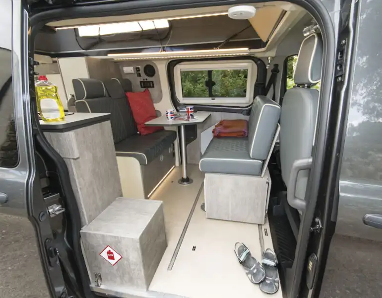 A view inside the WildAx Triton campervan (Click to view full screen)