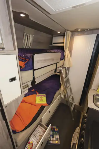 Bunk beds in the WildAx Solaris XL campervan (Click to view full screen)