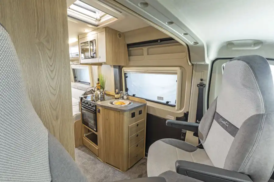 The kitchen in the Elddis Signature CV20 campervan (Click to view full screen)
