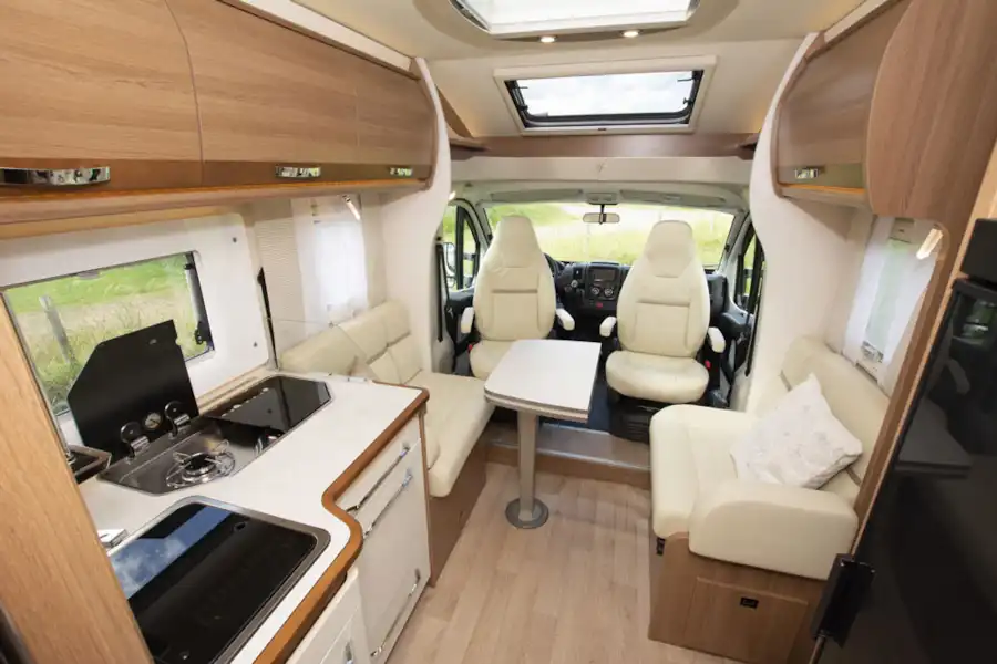 The kitchen and lounge in the Rapido 656F motorhome (Click to view full screen)