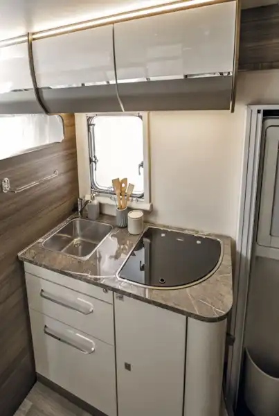 The kitchen in the Rimor Evo Sound motorhome (Click to view full screen)