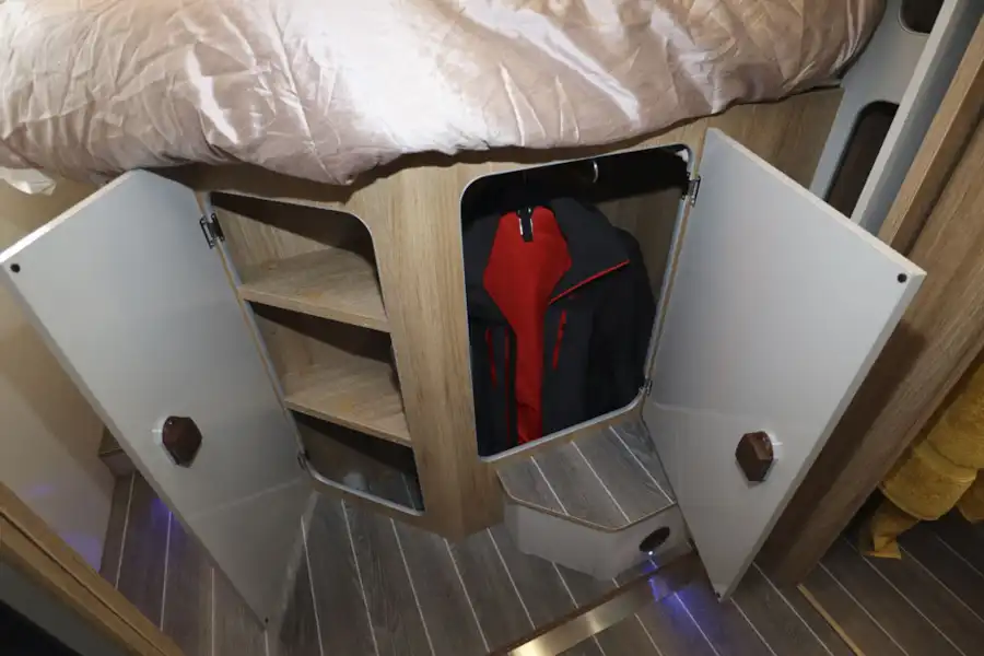 Storage under the double bed in the Roller Team T-Line 743 motorhome (Click to view full screen)