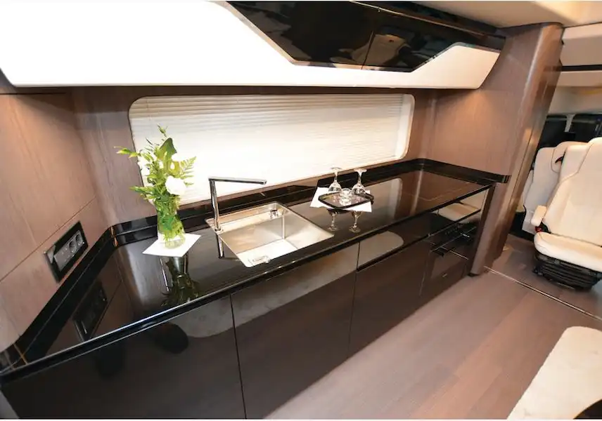 The Dembell Small Garage A-class motorhome kitchen (Click to view full screen)