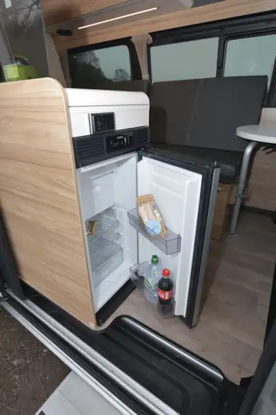 The fridge in the Hymer DuoCar S motorhome (Click to view full screen)