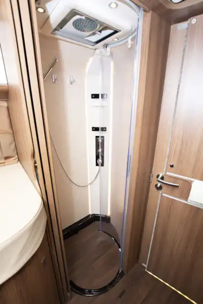 The shower in the Carthago E-line I 50 LE motorhome (Click to view full screen)