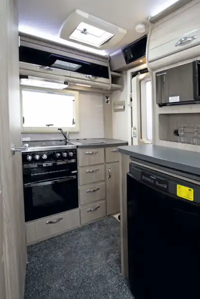 The kitchen in the Auto-Sleeper Stanton motorhome (Click to view full screen)