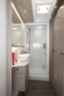 The shower and washroom in the Coachman Acadia Xcel 830 caravan