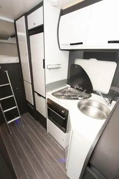 The kitchen in the Roller Team Zefiro Sport motorhome (Click to view full screen)