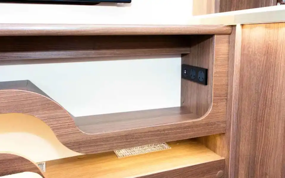 Sockets and USB ports in the wave-shaped shelving (Click to view full screen)