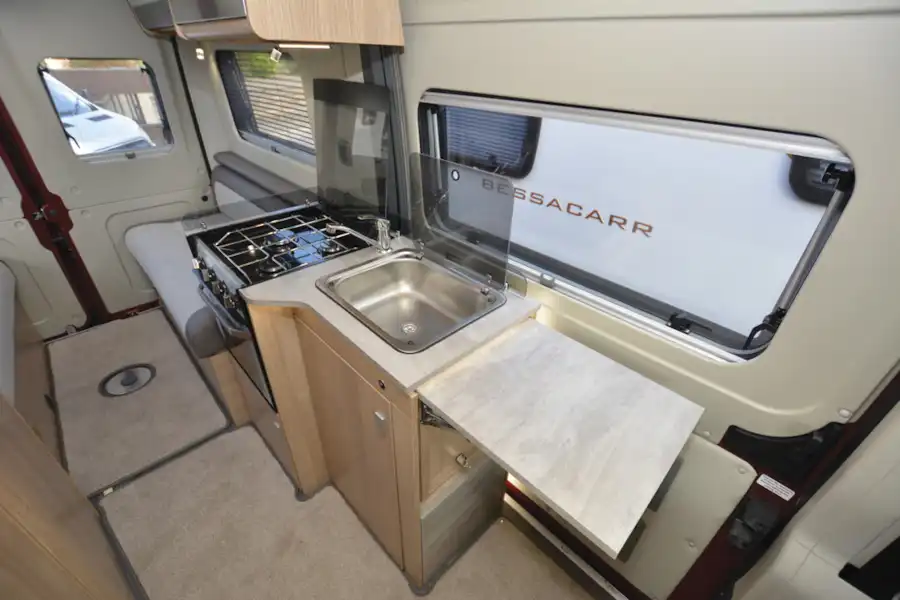 The kitchen in the Auto-Trail V-Line 540 SE campervan (Click to view full screen)