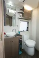 The shower room occupies half of the width of the caravan