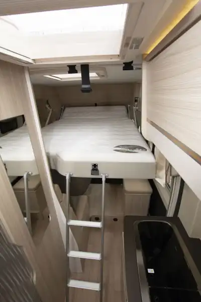 The top bed in the Dreamer Camper Five campervan (Click to view full screen)