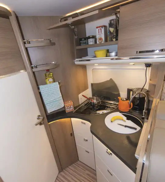 The kitchen in the Malibu I 500 QB Touring motorhome (Click to view full screen)