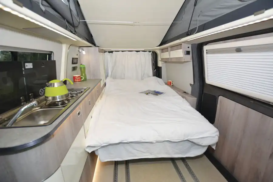 The bed in the WildAx Proteus campervan (Click to view full screen)