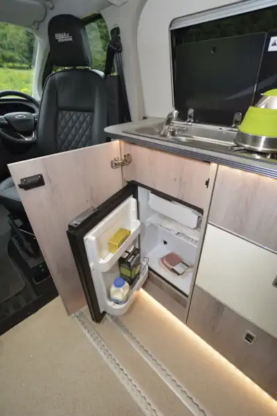 The fridge in the WildAx Proteus campervan (Click to view full screen)