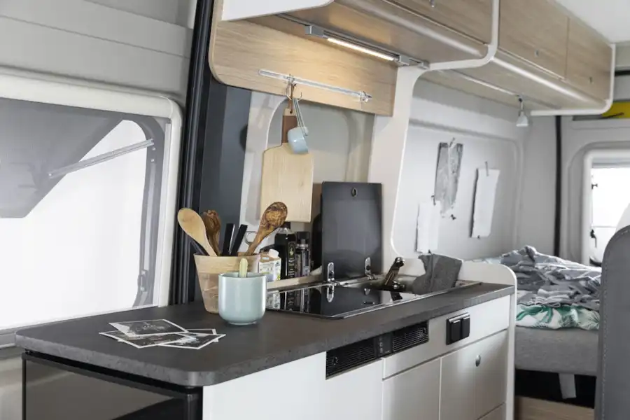 The side kitchen in the Sunlight Cliff XV Edition 600 campervan (Click to view full screen)