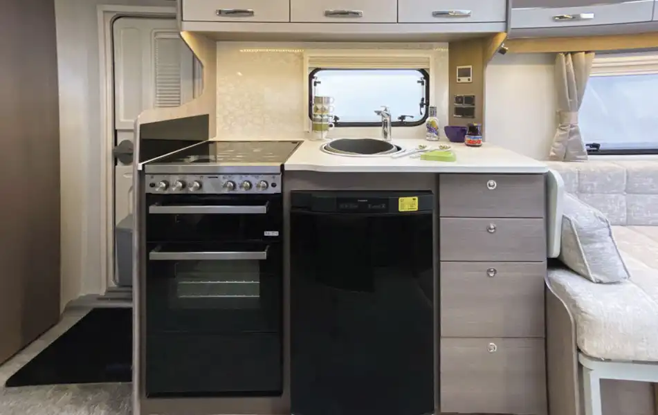 The kitchen in the Lunar Clubman ES caravan (Click to view full screen)