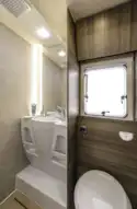 The washroom and shower in the Rimor Evo 77 Plus motorhome