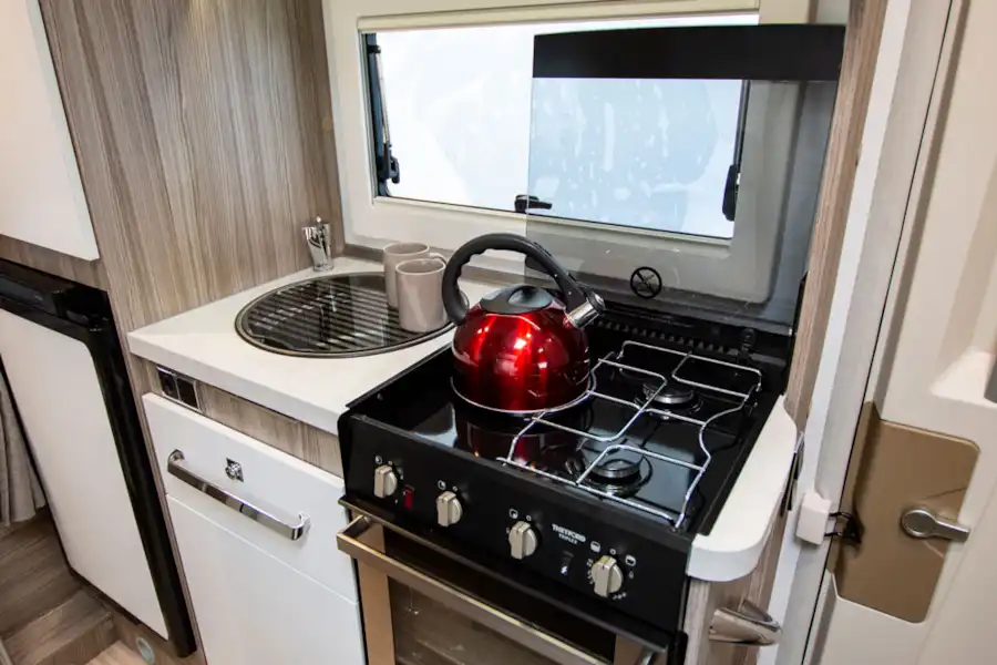 The kitchen in the Benimar Primero 313 motorhome (Click to view full screen)