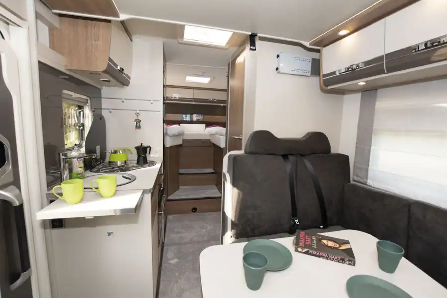 The interior, from front to rear, in the Dethleffs Globeline T 6613 EB motorhome (Click to view full screen)