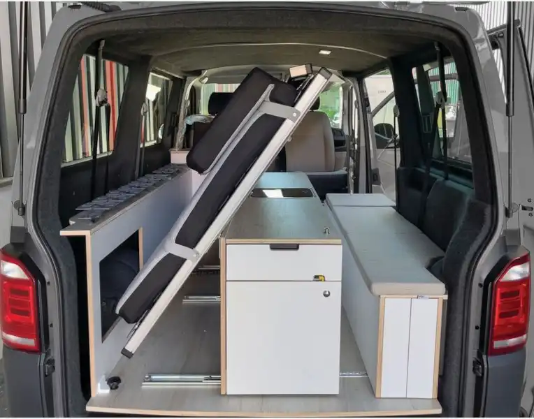 The Good Life Vans Pure campervan sliding bed (Click to view full screen)
