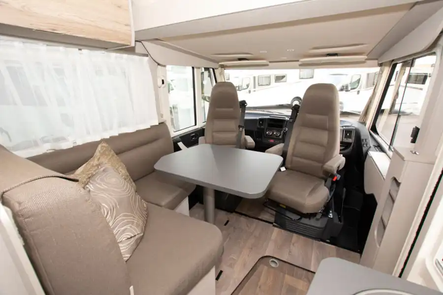 The lounge and cab in the Hymer Exsis i-580 motorhome (Click to view full screen)