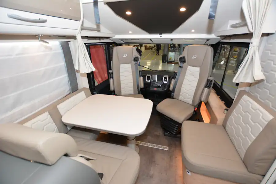 The lounge and cab area in the Dethleffs Esprit I 7150-2 EB (Click to view full screen)