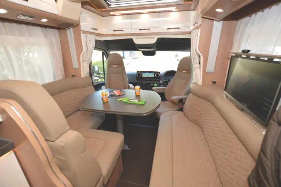 The lounge area in the Carthago C-Tourer (Click to view full screen)