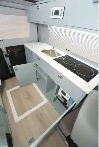 The Knights Custom Mountain Peak campervan kitchen (Click to view full screen)