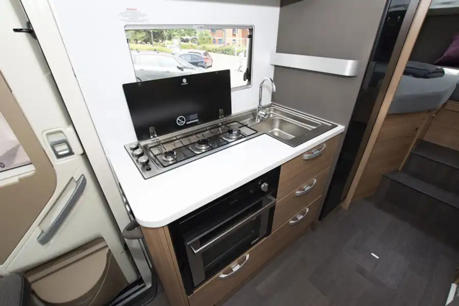 The kitchen in the Adria Coral Axess 600 SL motorhome (Click to view full screen)