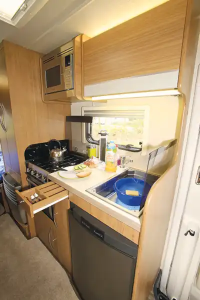 As with many 'vans with a similar layout, the kitchen is cramped (Click to view full screen)