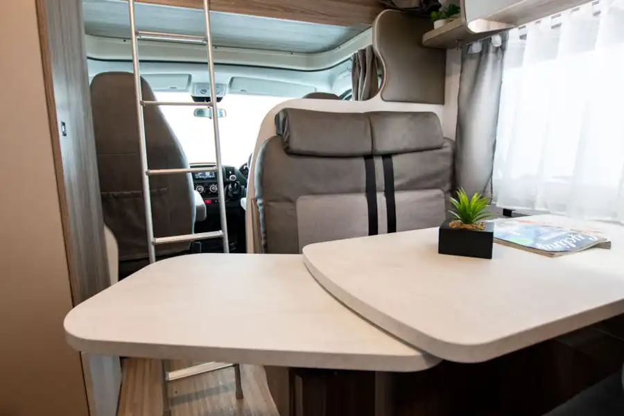 The extended table in the Benimar Primero 313 motorhome (Click to view full screen)